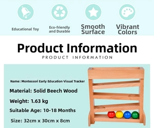 Detailed specifications of Montessori beech wood visual tracker with colorful balls