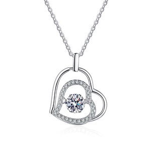S925 sterling silver double heart necklace with a dancing moissanite stone