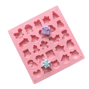 Pink silicone Christmas baking mold with 25 slots for chocolate cakes and puddings