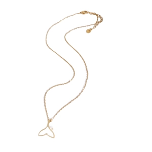 Elegant gold fishtail pendant necklace with freshwater pearl on a minimalist steel chain