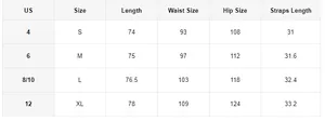 Detailed maternity plaid dress size chart with US sizes, length, waist, and hip measurements