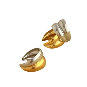 Polished two-tone gold and silver stainless steel geometric earrings with a sleek mirror finish
