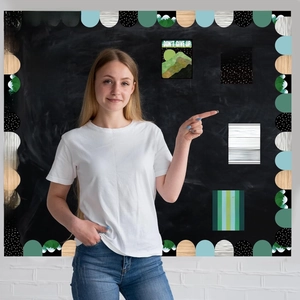 Modern classroom bulletin board border stickers with inspirational posters and scenic patterns