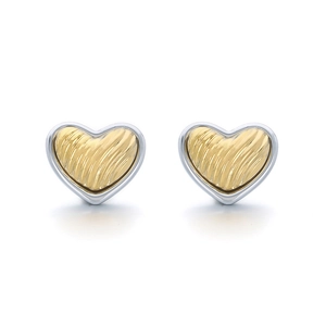 Chic two-tone 18K gold plated heart stud earrings with a textured geometric design