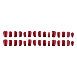 Unghie finte rosso intenso lucido in forma quadrata elegante, set da 30 pezzi