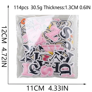 Set of 114pcs mini embroidered colorful alphabet patches in clear 11x12cm packaging