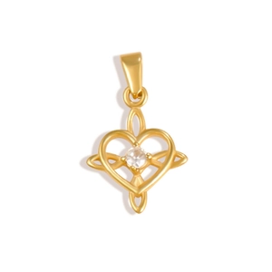 Close-up of 24K gold-plated Celtic heart pendant with a sparkling center crystal