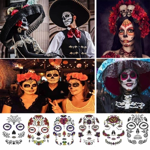 Day Of The Dead Face Tattoo Sticker Sugar Skull Halloween Costume Temporary Makeup Facial Decor For Party