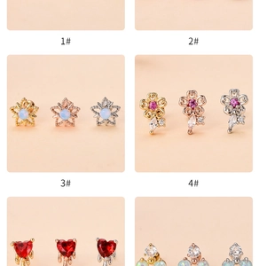 Detailed grid of vintage heart and star stud earrings in gold, silver and rose gold finishes
