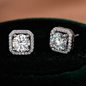 Square Halo Moissanite Stud Earrings With 925 Sterling Silver Earring Post Elegant Sparkling Jewelry For Women