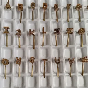 Golden S925 sterling silver alphabet charms with micro-pave texture for DIY jewelry