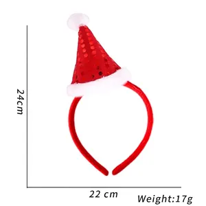 Détail du serre-tête chapeau de Noël à paillettes rouges avec dimensions 24x22cm et 17g