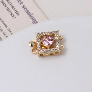 Chiusura a fiore quadrata dorata con zircone rosa e pietre bianche per gioielli DIY