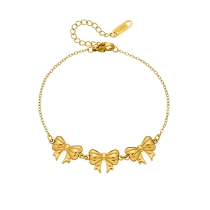 Élégant bracelet en acier inoxydable doré avec trois nœuds papillon minimalistes reliés