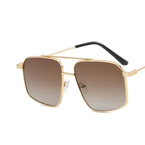Fashionable double-bridge irregular gold metal sunglasses with brown gradient lenses
