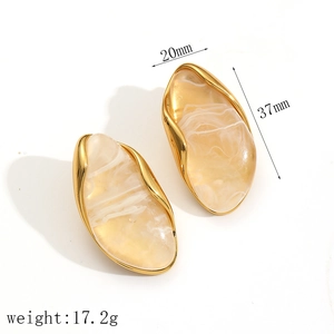 Detailed size specifications for resin and stainless steel earrings showing 37mm length