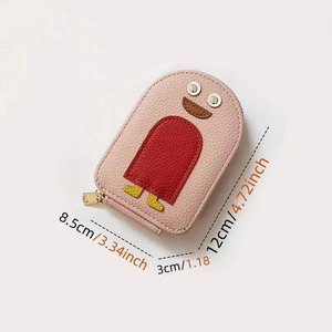Pink penguin cartoon leather card holder and mini coin purse with size dimensions