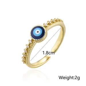 18K gold plated evil eye open ring with micro zircon inlay and 1.8cm diameter