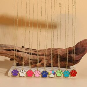 Cat Paw Print Pendant Necklace Copper Enamel Colorful Animal Footprint Jewelry For Women Girls Gold Plated