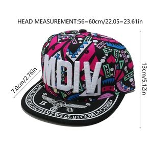 Flat brim baseball cap with dimensions: 56-60cm head size, 7cm brim, 13cm height