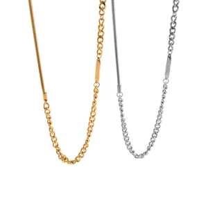 Dual-tone gold and silver layered snake and cuban link chain necklace set for women