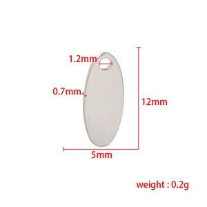 Polished stainless steel oval tag pendant for DIY jewelry with dimensions and weight