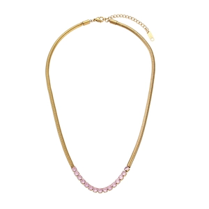 18K gold plated chain necklace featuring a row of micro-set pink round zircons