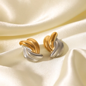Twisted Knot Stud Earrings Stainless Steel Two Tone Gold Silver Metal Fashion Minimalist Jewelry For Women