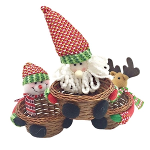 Three-piece Christmas bamboo storage baskets featuring Santa, snowman, and reindeer designs