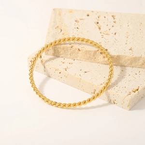 Classic 18K gold plated stainless steel twisted rope cable cuff bangle for women
