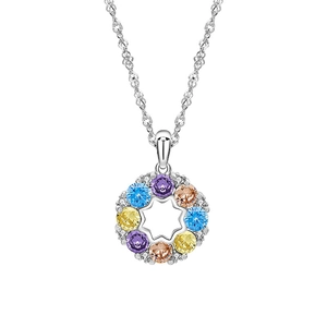 925 Sterling Silver necklace featuring a vibrant rainbow gemstone wreath with a star pendant
