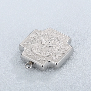 Polished stainless steel square pendant featuring holy spirit dove and Latin engraving