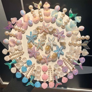 Mermaid Shell Starfish Hair Clips Resin Faux Artificial Pearl Ocean Theme Sweet Cute Hair Accessories For Girls Women