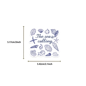 Detailed view of blue coast girl shell sticker with dimensions 5.17cm x 5.42cm