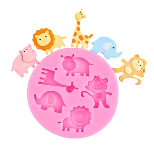 Pink silicone mold for 5 animal shapes like lion and giraffe for chocolate or crafts