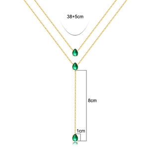 Detailed dimension guide for emerald drop Y-necklace with chain and pendant measurements