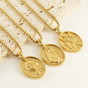 Collana Con Pendente Vergine Maria Acciaio Inossidabile Placcato Oro Medaglia Ovale Religiosa Gioielli Hip Hop Uomo Donna
