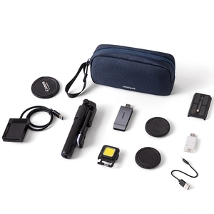 Navy blue large capacity electronics organizer bag with hand strap for cables and gadgets