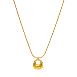 Chubby horseshoe pendant necklace in 18K gold plated stainless steel on white background