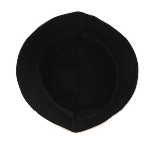 Internal view of black sun bucket hat showing inner stitching and durable fabric lining