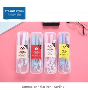 Mini hair straightener detail showing ceramic coating and portable plastic storage case