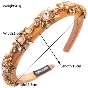 Baroque crystal sponge headband with champagne satin and pink amber gemstones