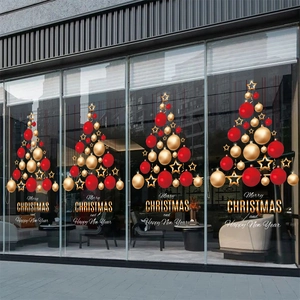 Autocollants De Fenêtre De Noël PVC Statique Réutilisables Décalcomanies Porte En Verre Sapin Renne Santa Déco