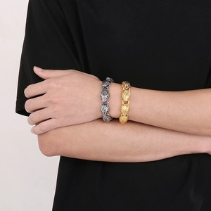 Men's 18k gold and silver stainless steel 15mm chunky snake head chain bracelet