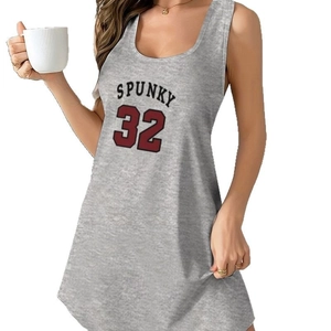 Grey sleeveless athletic nightdress with Spunky 32 letter print in a loose casual fit