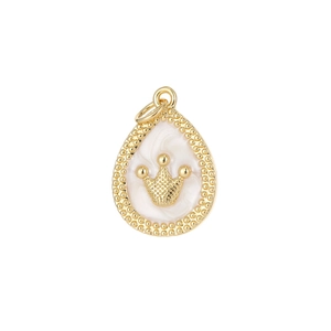 Baroque gold plated teardrop pendant with 3D crown emblem for DIY jewelry design