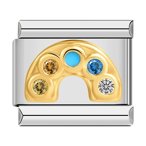 Italian charm link in silver and gold with colorful cubic zirconia stones