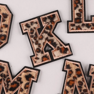 Leopard print alphabet embroidery patches with gold trim for apparel DIY accessories