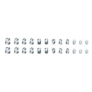 Short vintage green leaf pattern press-on nails set with 24 pieces and gold glitter