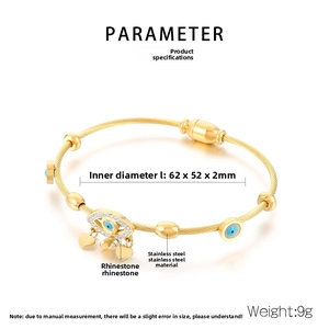 Detailed view of evil eye wire bracelet with heart pendant and product dimensions